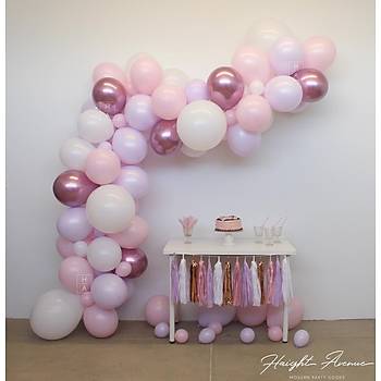 Pembe Balon Zinciri - 100 Adet Balon , 5 mt Zincir Aparat ve Balon Pompas