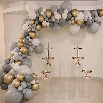 Gri Gold Balon Zinciri - 130 Adet Balon , 5 mt Zincir Aparat ve Balon Pompas
