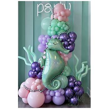 Pembe Mor Krom Mint Balon Zinciri Seti 103'l� Jumbo Balon Dahil