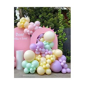 Makaron Mint Sar� Lila Balon Zinciri seti 103'l� Jumbo Balon Dahil