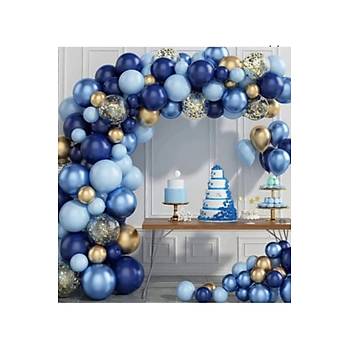 Mavi Lacivert 100l� Balon Zinciri S�sleme Seti 5 Renkli S�nnet, 1 Ya�, Mevlid Do�um G�n� Konsepti