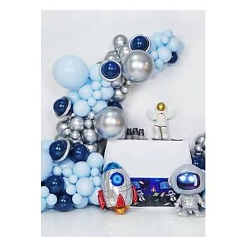 Uzay Konsept Balon Zinciri Seti F�ze ve Astronot Folyo Balon dahil 82 Par�a Jumbo Balonlar dahil