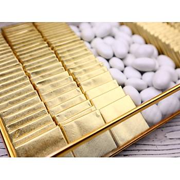 Gold Cam Kutuda Söz Nişan Çikolatası - (120 Adet Madlen Çikolata ve 200 gr Draje)