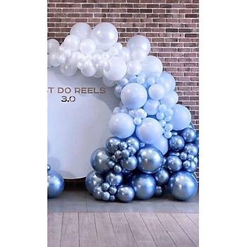 Krom Mavi Bebe Mavi Beyaz Balon Zinciri Seti 100'l�