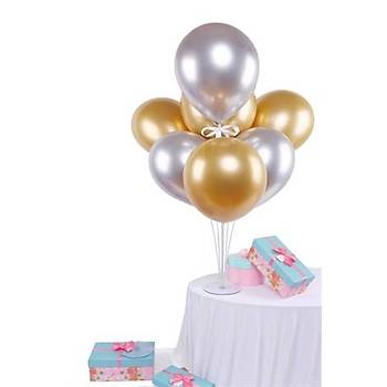 Gold Gm Balonlu Balon Stand - 1 Adet Stand ve 10 Adet Krom Balon