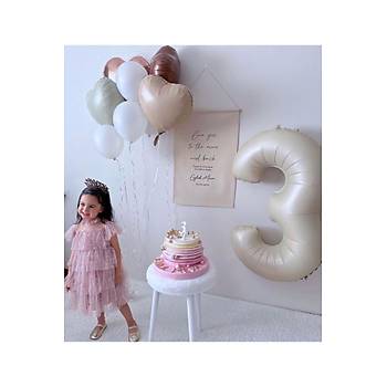 Krem bej folyo 3 rakam� ve folyo kahve kalp balon demeti 11 adet balon