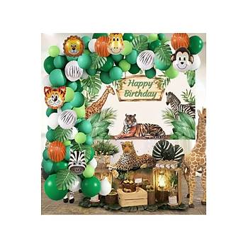 Safari Balon Zinciri Seti Hayvan Kafa Folyo Balonlar Dahil 105'li