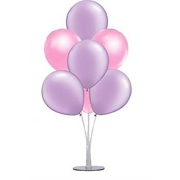 Pembe Lila Balonlu Balon Standı - 1 Adet Stand ve 10 Adet Metalik Balon