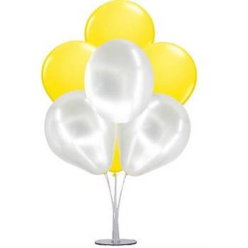 Sar Beyaz Balonlu Balon Stand - 1 Adet Stand ve 10 Adet Metalik Balon