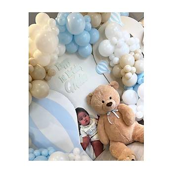 Baby Blue Mavi Beyaz Deniz Kumu Balon Zinciri Seti 100'l�
