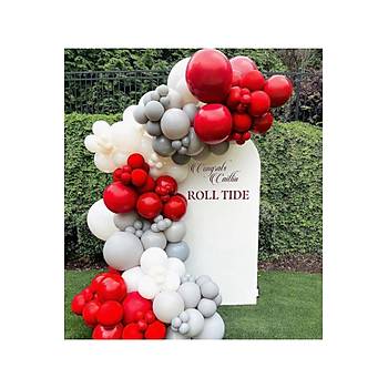 Koyu K�rm�z� Deep Red Duman Gri Beyaz Balon Zinciri Seti 100'l�
