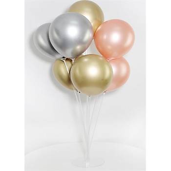 Gold Gm Rose Balon Stand - 1 Adet Stand ve 10 Adet Krom Balon