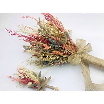 Kuru iekli Gelin Buketi ve Yaka iei