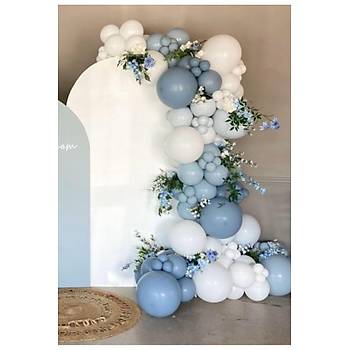 Mavi Beyaz Balon Zinciri Seti 103'l� Jumbo Balon Dahil