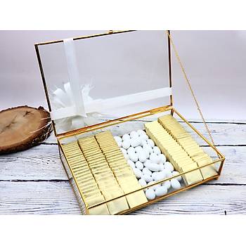 Gold Cam Kutuda Sz Nian ikolatas - (120 Adet Madlen ikolata ve 200 gr Draje)
