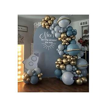 Zincir Balon Seti Krom Gold-Derin Okyanus-F�rt�na Mavisi 3 Renk 100 l� Balon Zinciri Seti
