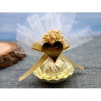 Pleksi simli Yuvarlak Mini Metal Gold Lokumluk Nikah ekeri