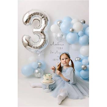 3 Ya� Mavi Beyaz G�m�� Krom Balon Zinciri Seti 81 'li