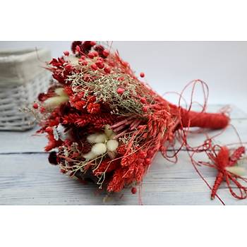 Kuru �i�ekli Gelin Buketi ve Damat Yaka ��nesi