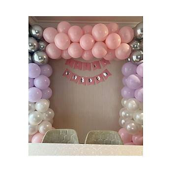 Makaron Lila Pembe Beyaz Gm Krom Balon Zinciri Seti 100'l