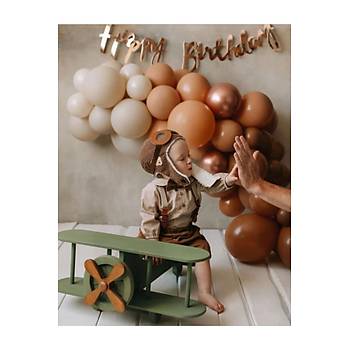 Bej Kahve Balon Zinciri Seti ve Rose Happy Birthday Banner 81'li