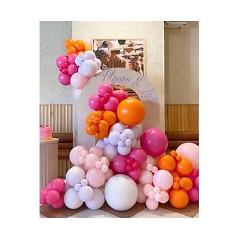 Fu�ya Turuncu Pembe Lila Renkli Balon Zinciri Seti 103'l� Jumbo Balon Dahil