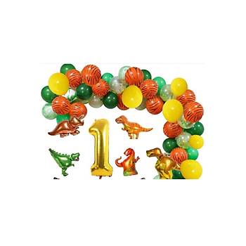 Dinazor Folyo Balonlu Zebra ve Ye�il Tonlar� Balon Zinciri Seti 100'l�