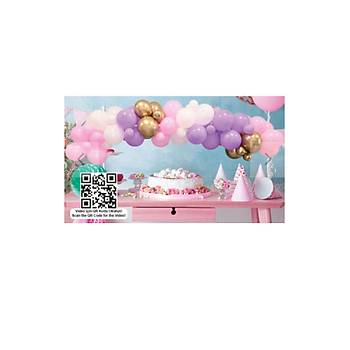 KIZ ASORT� BALON DEKORASYON SET� 70'L�  Gold Krom Pembe Beyaz Lila Balon Zinciri Seti
