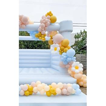 KOPYA - Hardal Mavi Papatya Folyo Balonlu Balon Zinciri Seti 105'li Jumbo Balon Dahil