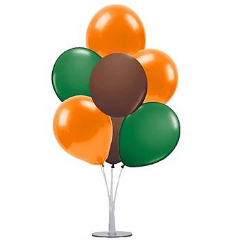 Safari Renkleri Balonlu Balon Stand - 1 Adet Stand ve 10 Adet Metalik Balon