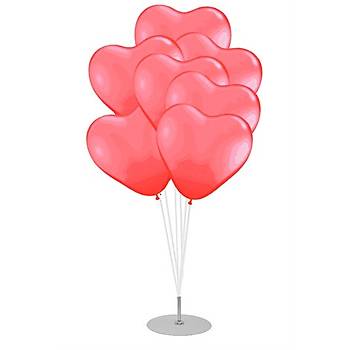 Kalp Balonlu Balon Stand - 1 Adet Stand ve 10 Adet Kalp Balon