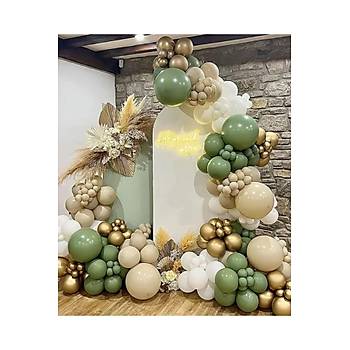 Okaliptus K�f Ye�ili Gold Krom Deniz Kumu Beyaz Balon Zinciri Seti 100'l�