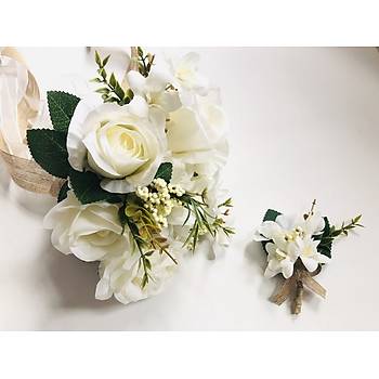 Beyaz Gelin Çiçeği ve Damat Yaka Çiçeği