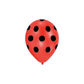 Krmz Puantiyeli Balon  30 cm 10 Adet