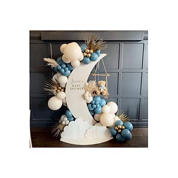 Retro White Cam Mavi Gold Krom Balon Zinciri Seti 100'l�