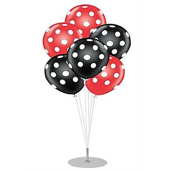 Krmz Siyah Balonlu Balon Stand - 1 Adet Stand ve 10 Adet Balon