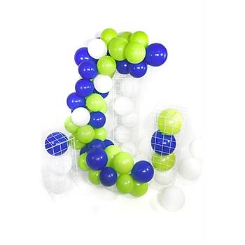 Mavi Yeil Balon Zinciri - 100 Adet Balon , 5 mt Zincir Aparat ve Balon Pompas