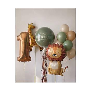 Z�rafa aslan orman temal� 1 ya� folyo balon seti 14 par�a