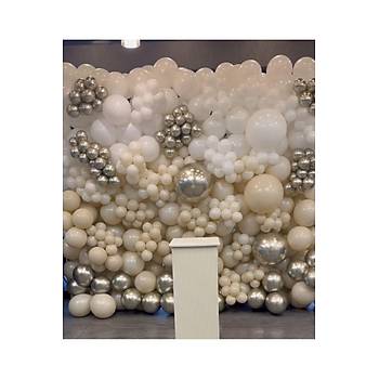 White gold krom retro white ve deniz kumu balon zinciri seti 60 adet balon