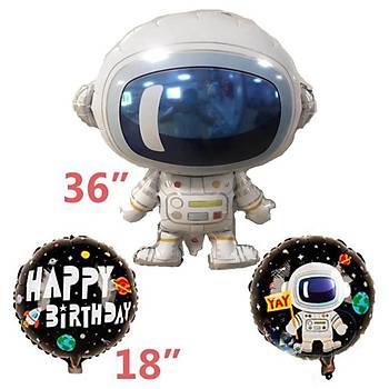 3'lü Astronot Uzay Folyo Balon Seti