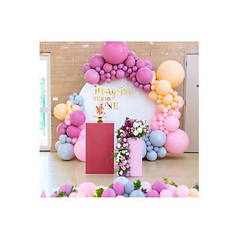 Yaban ilei makaron pembe balon zinciri seti 103 adet balon ve zincir