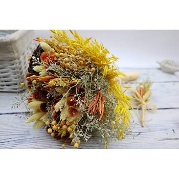 Kuru �i�ekli Gelin Buketi ve Damat Yaka ��nesi