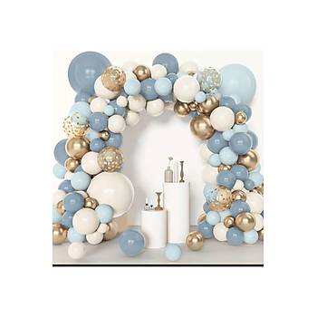 F�rt�na Mavi Makaron Baby Blue Gold Krom �efaf Pullu Balon Zinciri sEti 101'li