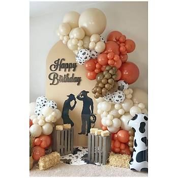 Yan�k turuncu deniz kumu inek desenli balonlu balon zinciri seti 100l�