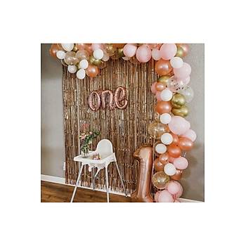 Metalik rose makaron pembe beyaz k�z bebek konsept balon zinciri seti 100 l�