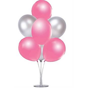 Gm Pembe Balonlu Balon Stand - 1 Adet Stand ve 10 Adet Metalik Balon