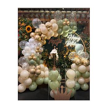 Gold Krom Ye�il Beyaz Balon Zinciri Seti 100'l�