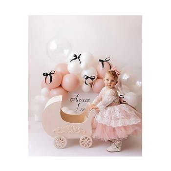 Pudra Beyaz Mini Balon Zinciri Seti Siyah Kurdele Hediyeli 81 Par�a