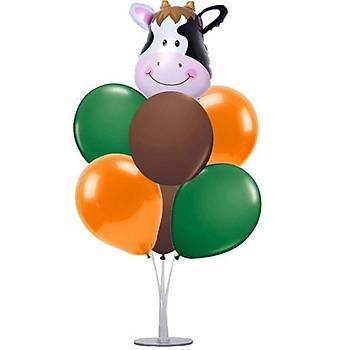 Safari Balonlu Balon Stand - 1 Adet Stand ve 10 Adet Metalik Balon ve 40 cm Folyo Balon