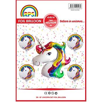 5'li Unicorn Folyo Balon Seti